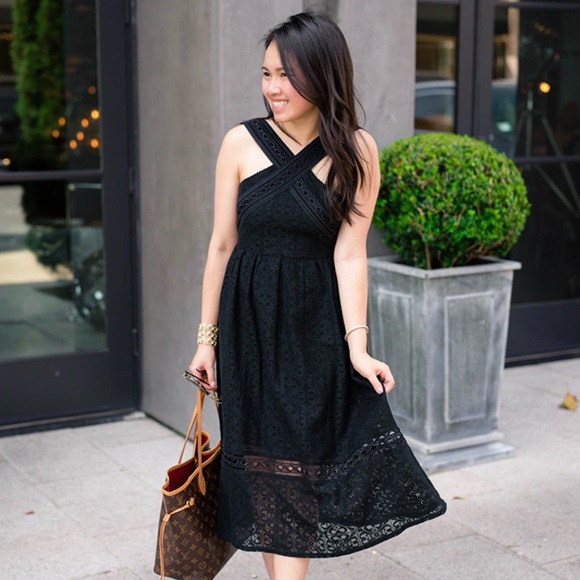 J.O.A. Dresses & Skirts - J.O.A Eyelet Lace Cross Strap Midi Dress Party Cocktail Reception Dress Size XS